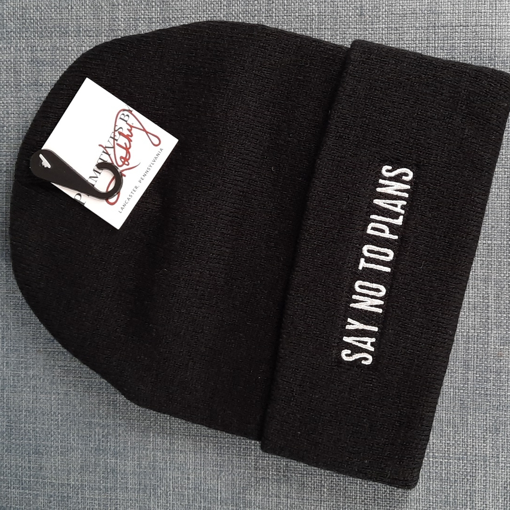 Knit Beanie Fun Funny Say No To Plans On Embroidered Casual Streetwear Hat Black
